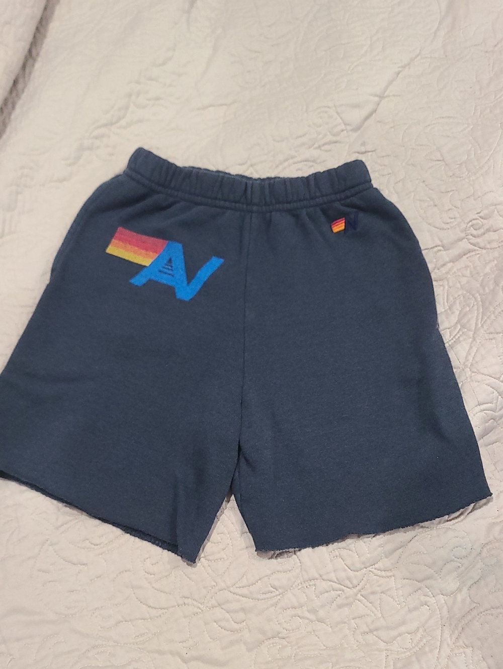 Aviator Nation Navy Kids Shorts with Rainbow Stripe Logo